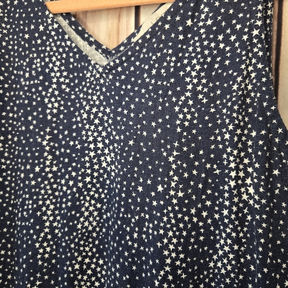 LOFT Navy and White Star Linen Blend Womens Sun Dress Size Medium - Picture 2 of 5